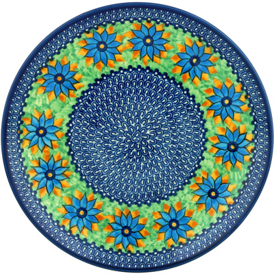Polish Pottery Dinner Plate 10&frac12;-inch Blue Poinsettia Wreath UNIKAT