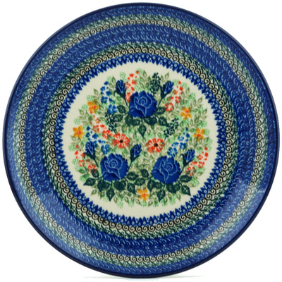 Polish Pottery Dinner Plate 10&frac12;-inch Blue Rose Love UNIKAT