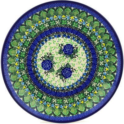 Polish Pottery Dinner Plate 10&frac12;-inch Blue Rose Trio UNIKAT