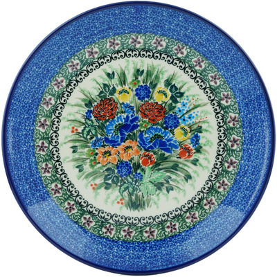 Polish Pottery Dinner Plate 10&frac12;-inch Bouquet In Blue UNIKAT