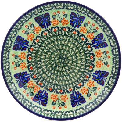 Polish Pottery Dinner Plate 10&frac12;-inch Butterflies And Roses UNIKAT