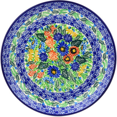 Polish Pottery Dinner Plate 10&frac12;-inch Dahlias And Daisies UNIKAT