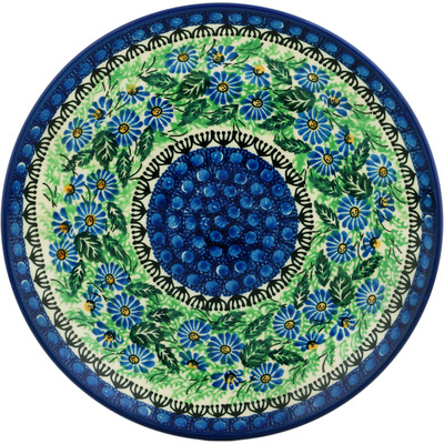 Polish Pottery Dinner Plate 10&frac12;-inch Field Of Blue Daisies UNIKAT