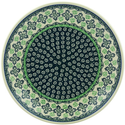 Polish Pottery Dinner Plate 10&frac12;-inch Green Cabbage Rose
