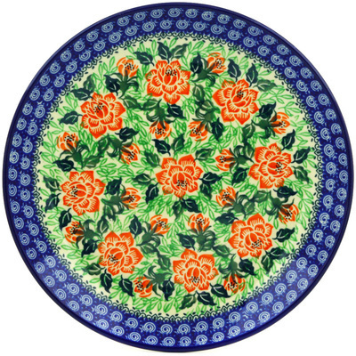 Polish Pottery Dinner Plate 10&frac12;-inch Orange Lotus Blossom UNIKAT