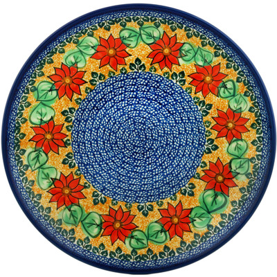 Polish Pottery Dinner Plate 10&frac12;-inch Poinsettia Wreath UNIKAT