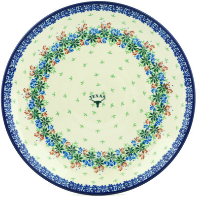 Polish Pottery Dinner Plate 10&frac12;-inch Texas Longhorn Wildflower