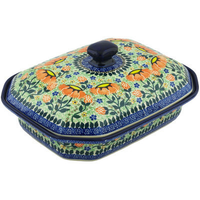 Polish Pottery Dish with Cover 12&quot; Floral Heaven UNIKAT