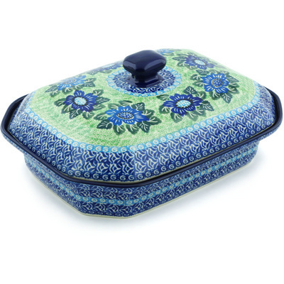 Polish Pottery Dish with Cover 12&quot; Shades Of Blue UNIKAT
