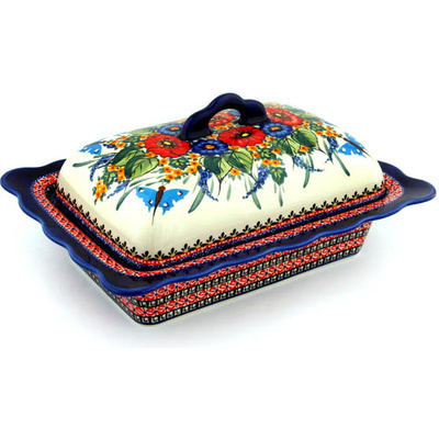 Polish Pottery Dish with Cover 14&quot; Spring Splendor UNIKAT