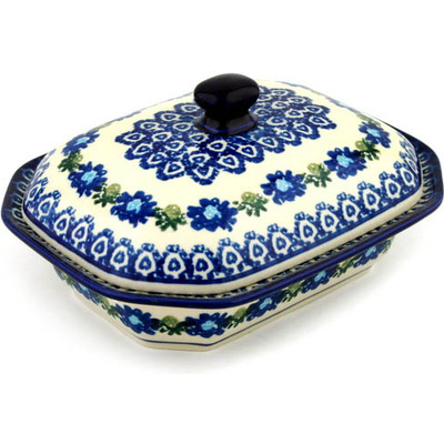 Polish Pottery Dish with Cover 8&quot; Triangle Peacock