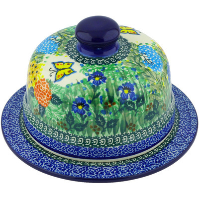 Polish Pottery Dish with Cover 9&quot; Spring Garden UNIKAT