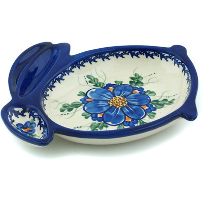 Polish Pottery Divided Dish 10&quot; Blue Garden UNIKAT