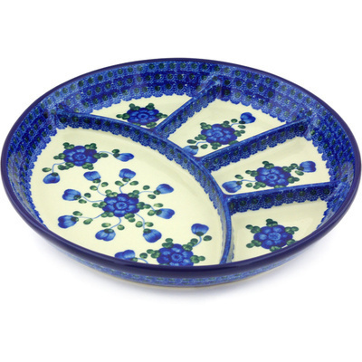 Polish Pottery Divided Dish 11&quot; Blue Poppies