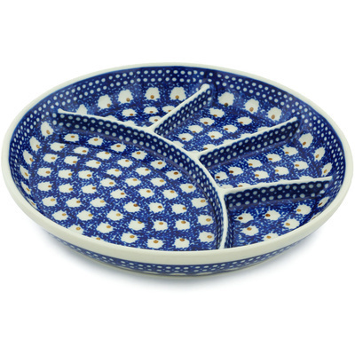 Polish Pottery Divided Dish 11&quot; Brown Eyed Peacock