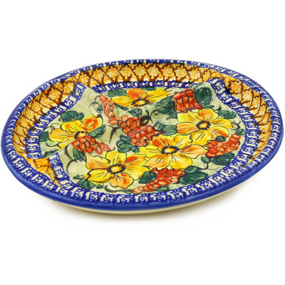 Polish Pottery Divided Dish 11&quot; Colorful Bouquet UNIKAT