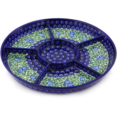 Polish Pottery Divided Dish 12&quot; Blueberry Swirl
