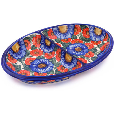 Polish Pottery Divided Dish 14&quot; Flowers In Bloom UNIKAT