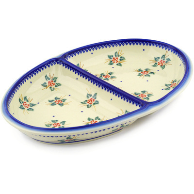 Polish Pottery Divided Dish 14&quot; Simple Christmas