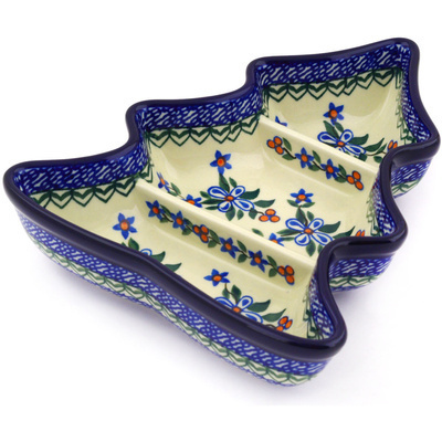 Polish Pottery Divided Dish 8&quot; Azure Blooms