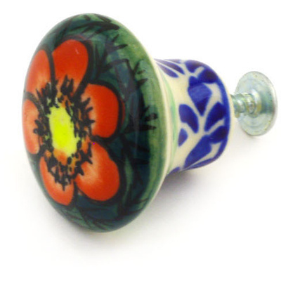 Polish Pottery Drawer knob 1-1/5 inch Rainbow Poppies UNIKAT