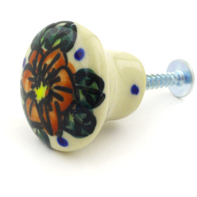 Polish Pottery Drawer knob 1-1/5 inch Red Bouquet