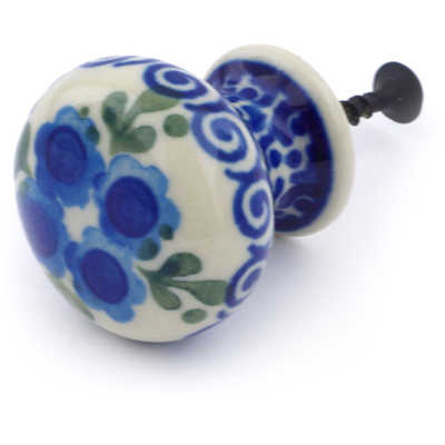 Polish Pottery Drawer knob 1-3/8 inch Blue Poppy Wreath