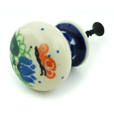 Polish Pottery Drawer knob 1-3/8 inch Butterfly In The Tulips
