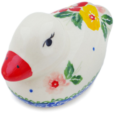 Polish Pottery Duck Figurine 4&quot; Hibiscus Splendor
