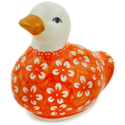 Polish Pottery Duck Figurine 4&quot; Orange Sherbert UNIKAT
