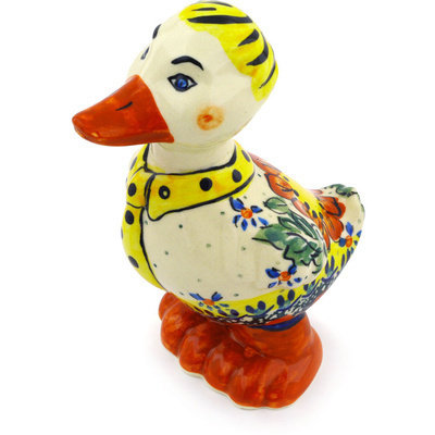 Polish Pottery Duck Figurine 5&quot; Sunshine Bees UNIKAT