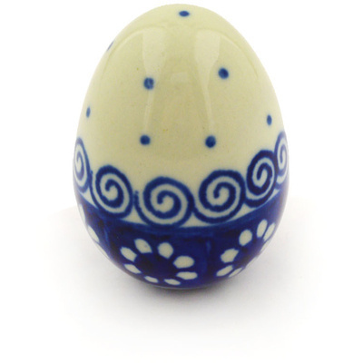 Polish Pottery Egg Figurine 2&quot; Blue Flowers And Lace