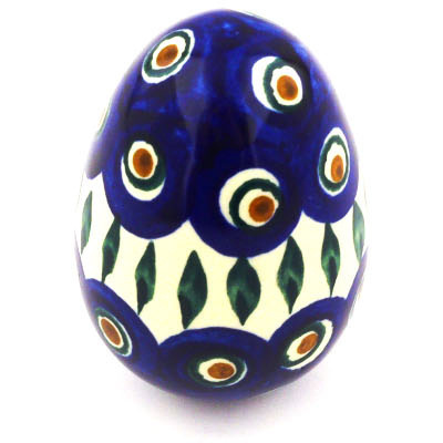 Polish Pottery Egg Figurine 2&quot; Blue Peacock