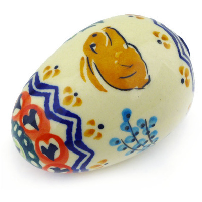 Polish Pottery Egg Figurine 2&quot; Bunny Trail