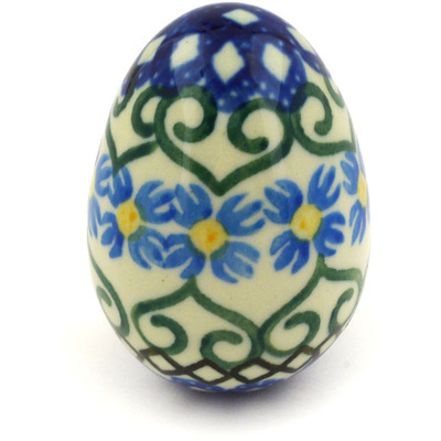 Polish Pottery Egg Figurine 2&quot; Chickory Heart Vines