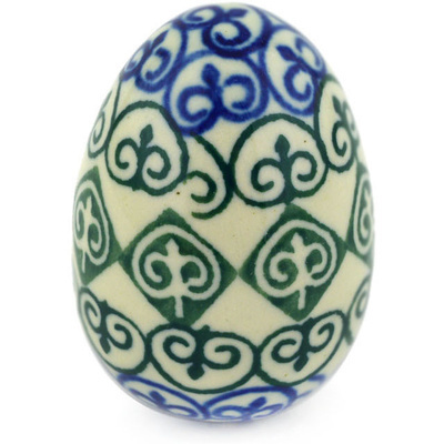 Polish Pottery Egg Figurine 2&quot; Fleur De Lis