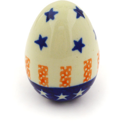 Polish Pottery Egg Figurine 2&quot; Stars And Stripes