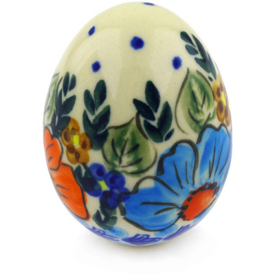Polish Pottery Egg Figurine 3&quot; Bold Poppies UNIKAT