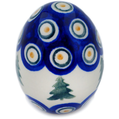 Polish Pottery Egg Figurine 3&quot; Peacock Pines