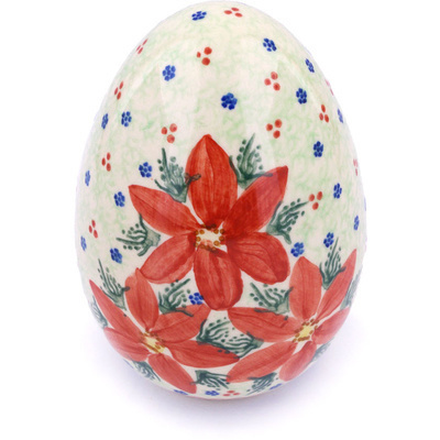 Polish Pottery Egg Figurine 6&quot; Poinsettia UNIKAT