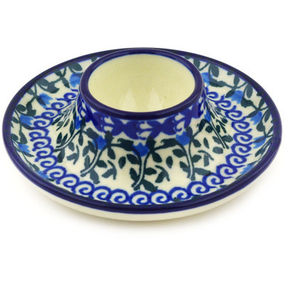 Polish Pottery Egg Holder 4&quot; Blue Ivy