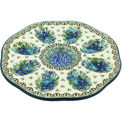 Polish Pottery Egg Plate 9&quot; Blue Violet Garden UNIKAT