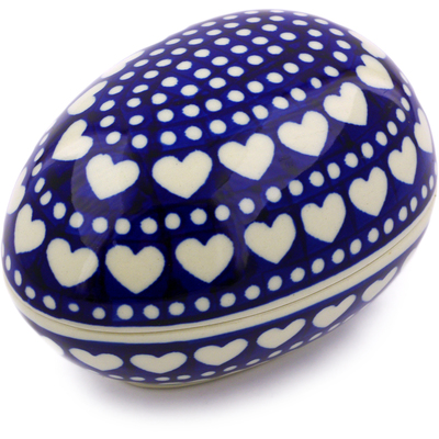 Polish Pottery Egg Shaped Jar 5&quot; Heart To Heart