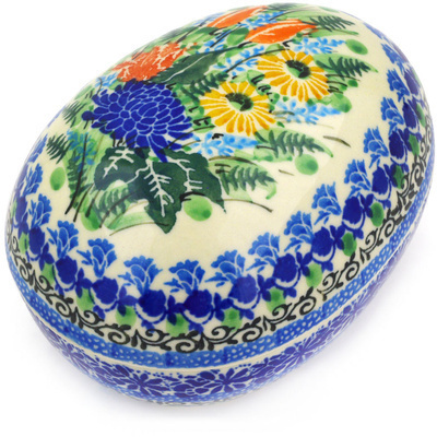 Polish Pottery Egg Shaped Jar 5&quot; Splendid Blue Bell UNIKAT