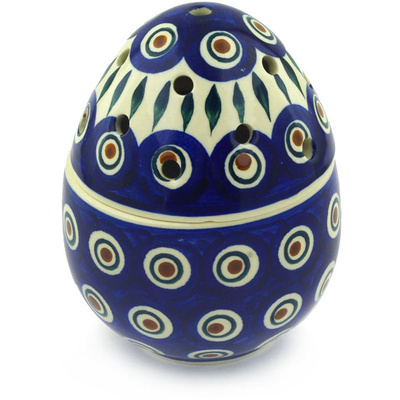 Polish Pottery Egg Shaped Jar 6&quot; Blue Peacock