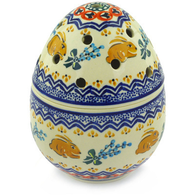 Polish Pottery Egg Shaped Jar 6&quot; Bunny Trail