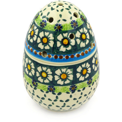 Polish Pottery Egg Shaped Jar 6&quot; Green Daisy