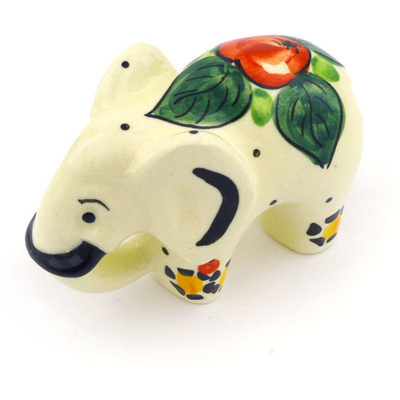 Polish Pottery Elephant Figurine 3&quot; Red Apples UNIKAT