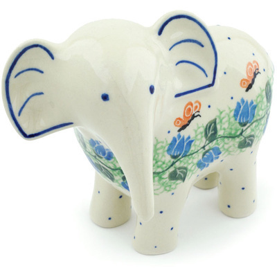 Polish Pottery Elephant Figurine 6&quot; Butterfly In The Tulips