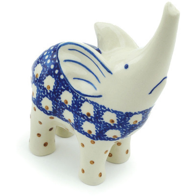 Polish Pottery Elephant Figurine 7&quot; Brown Eyed Peacock